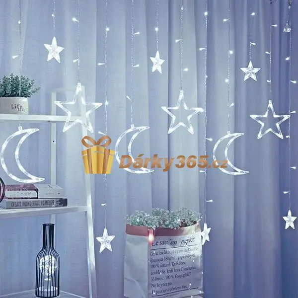 Vánoční LED řetěz měsíce/hvězdičky 120 LED- studená bílá