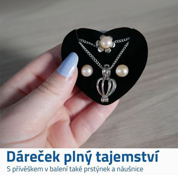 Perla přání v perlorodce s náušnicemi a prstýnkem