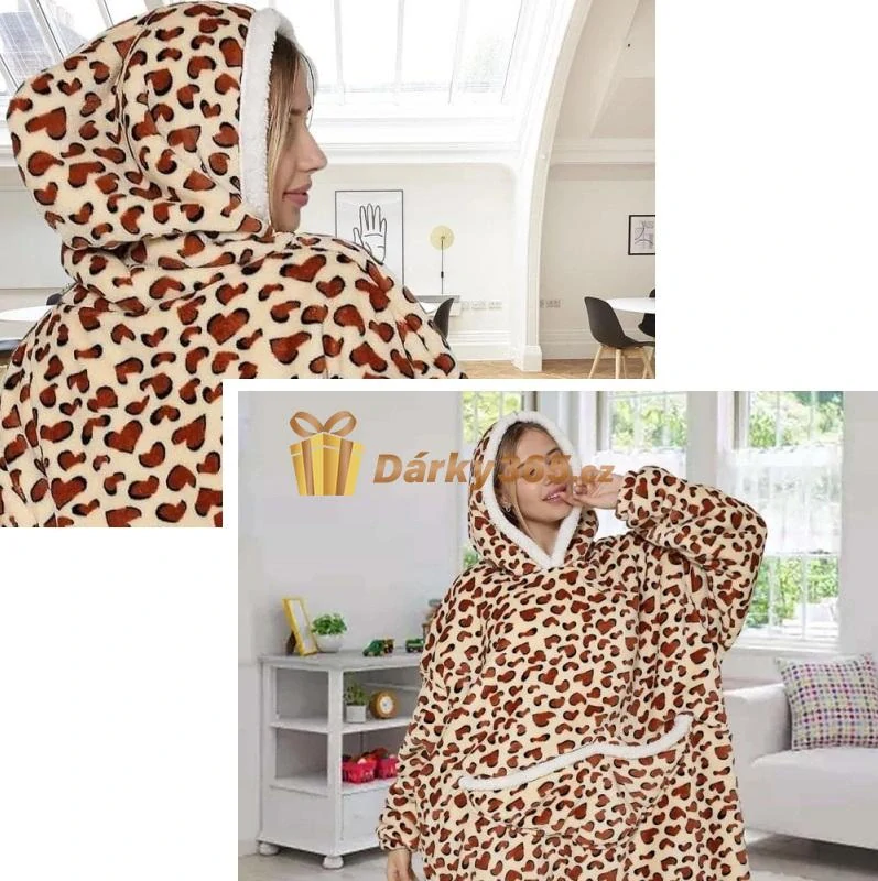Deka s kapucí a rukávy s leopardím vzorem