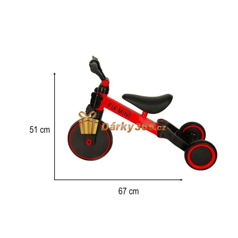 Dětská tříkolka balanční 3v1 s pedály Trike Fix Mini červená