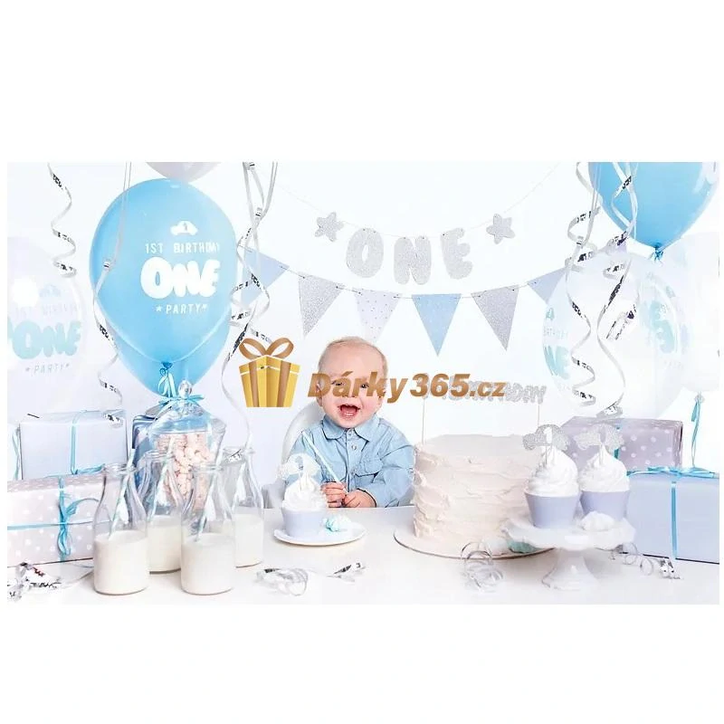 Sada 33ks dekorací na oslavu 1. narozenin modrá a stříbrná