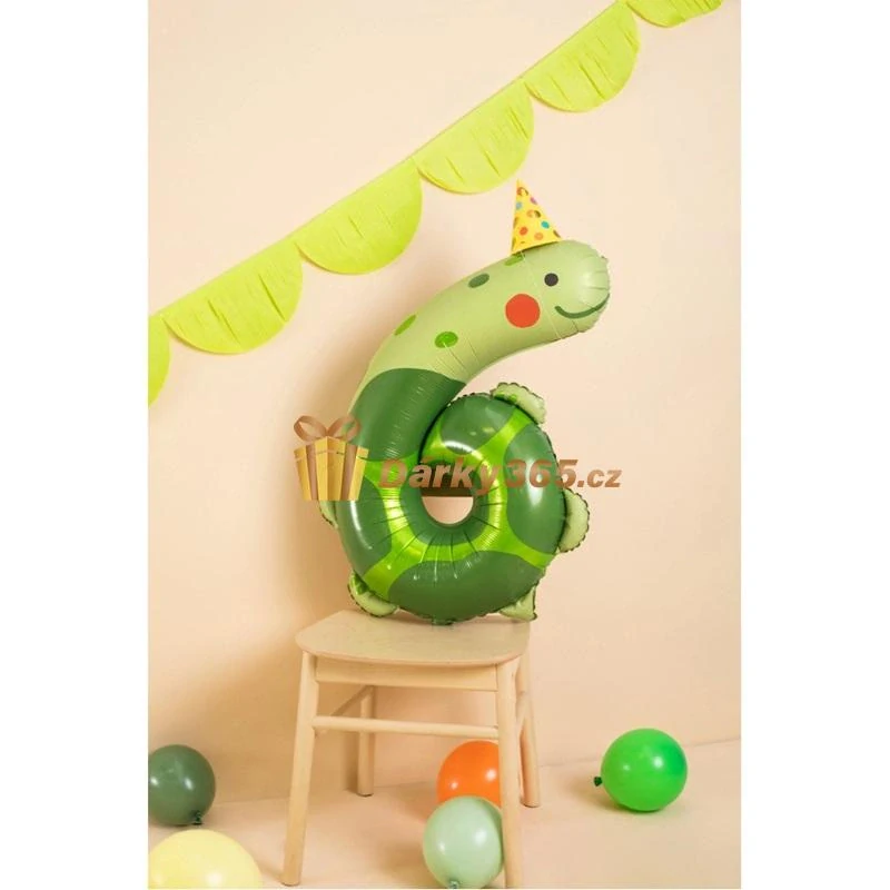 Fóliový balón číslo 6 želva 75x96 cm