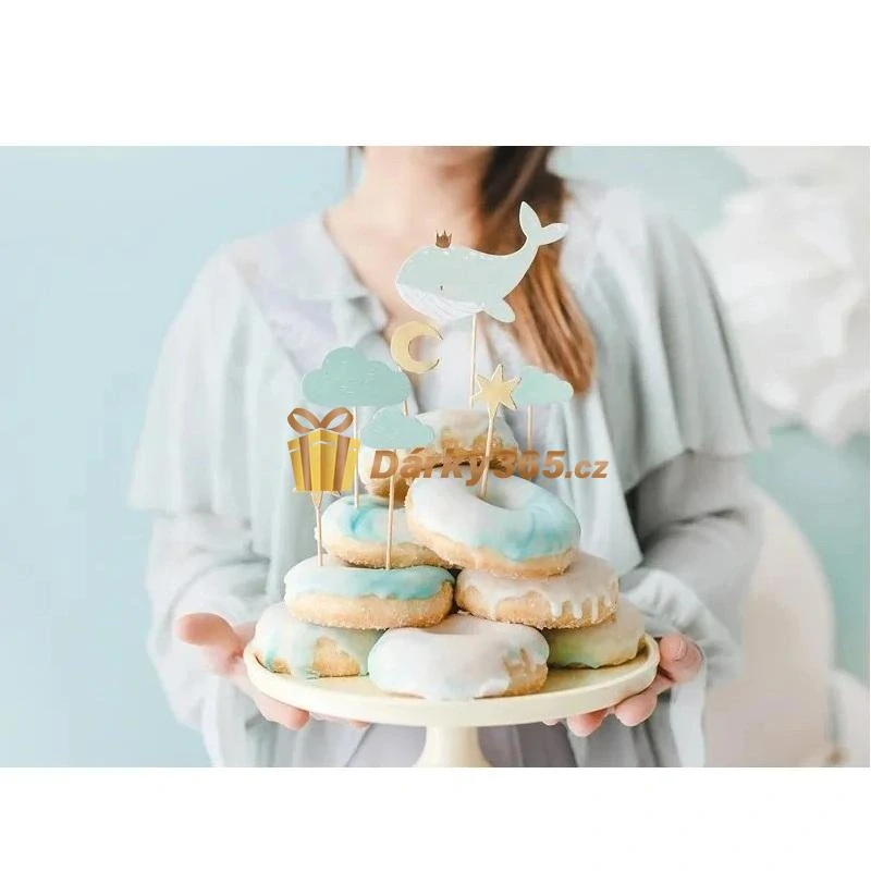 Ozdoby na cupcake - velryba modrá, 7 ks