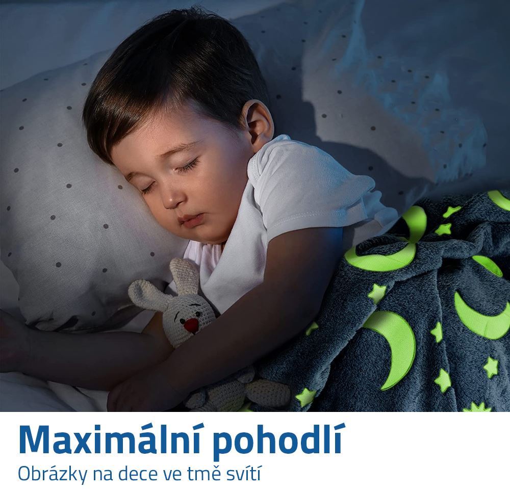 Svítící deka Stars 100 x 160 cm - šedá