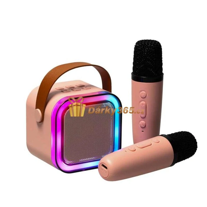 Bezdrátový přenosný mini karaoke set 2x mikrofon K12 růžový