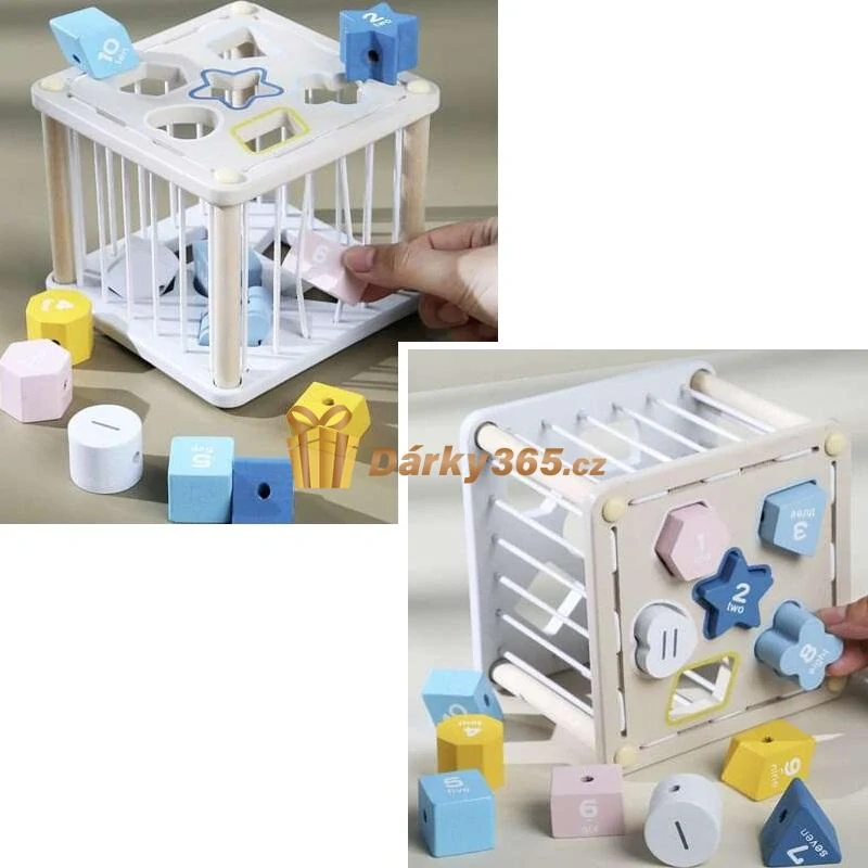 Vkládací naučná smyslová kostka dřevěná