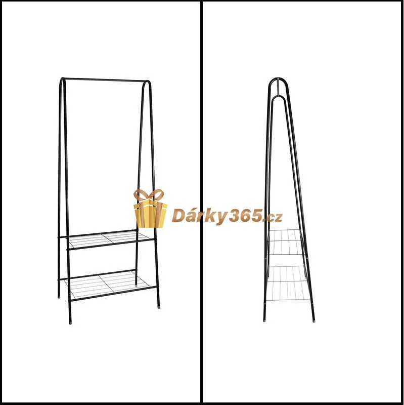 Věšák na oblečení s třemi policemi na boty černý