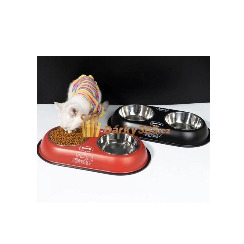 Dvojmiska pro psy a kočky černá 0,2l