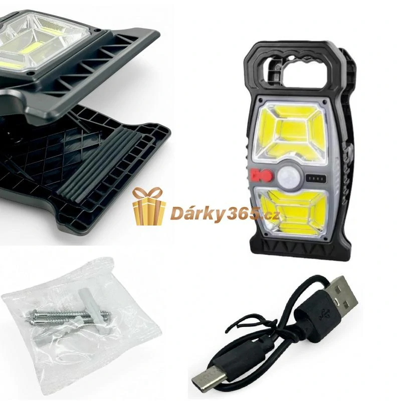 Solární kempingová lampa 23cm na klip přenosná