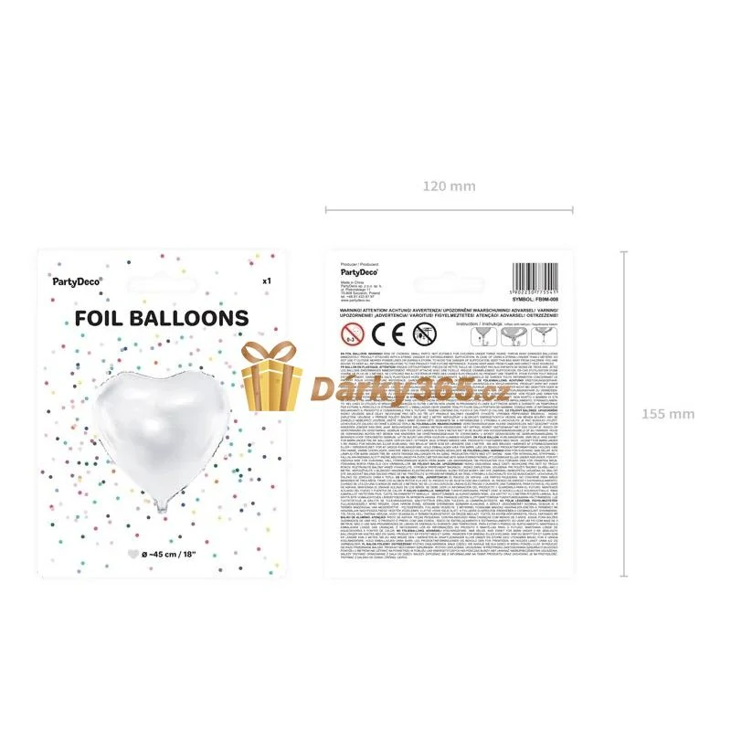 Fóliový balón srdce bílé 45 cm