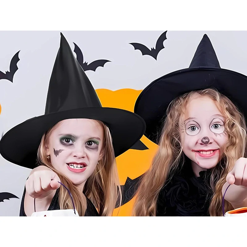 Čarodějnický klobouk na Halloween – klasická špičatá čepice se vzorem
