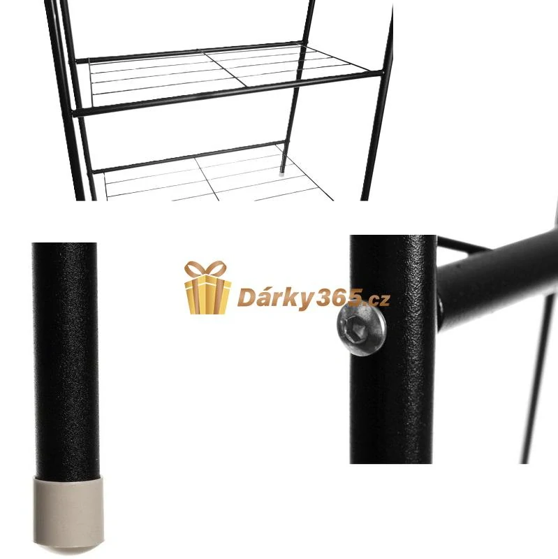 Věšák na oblečení s třemi policemi na boty černý