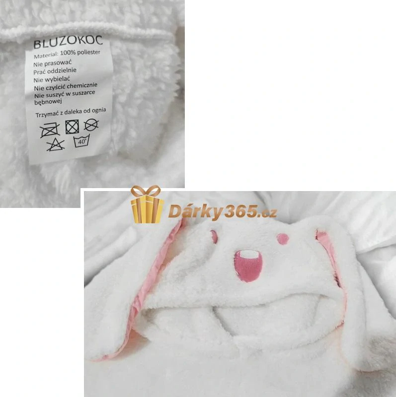 Deka s kapucí a rukávy - blá mikina s ušima