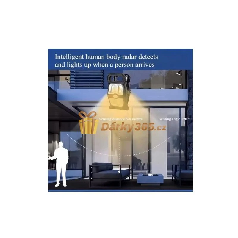 Solární kempingová lampa 23cm na klip přenosná