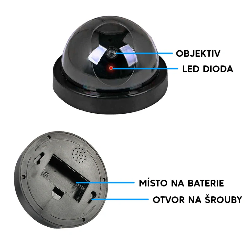 Atrapa bezpečnostní kamery CCTV dome s LED – falešný dohled pro domov i firmu