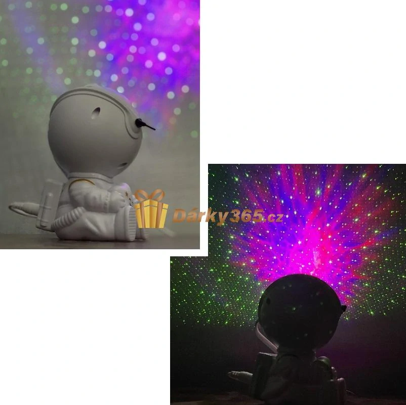 Astronaut s LED projektorem hvězdné oblohy