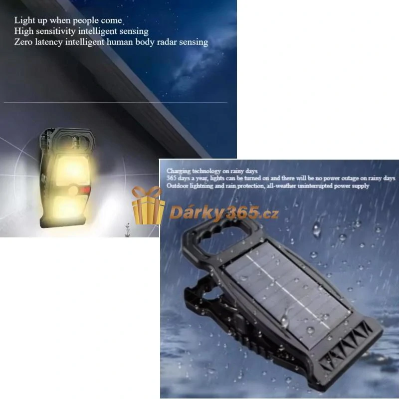 Solární kempingová lampa 23cm na klip přenosná