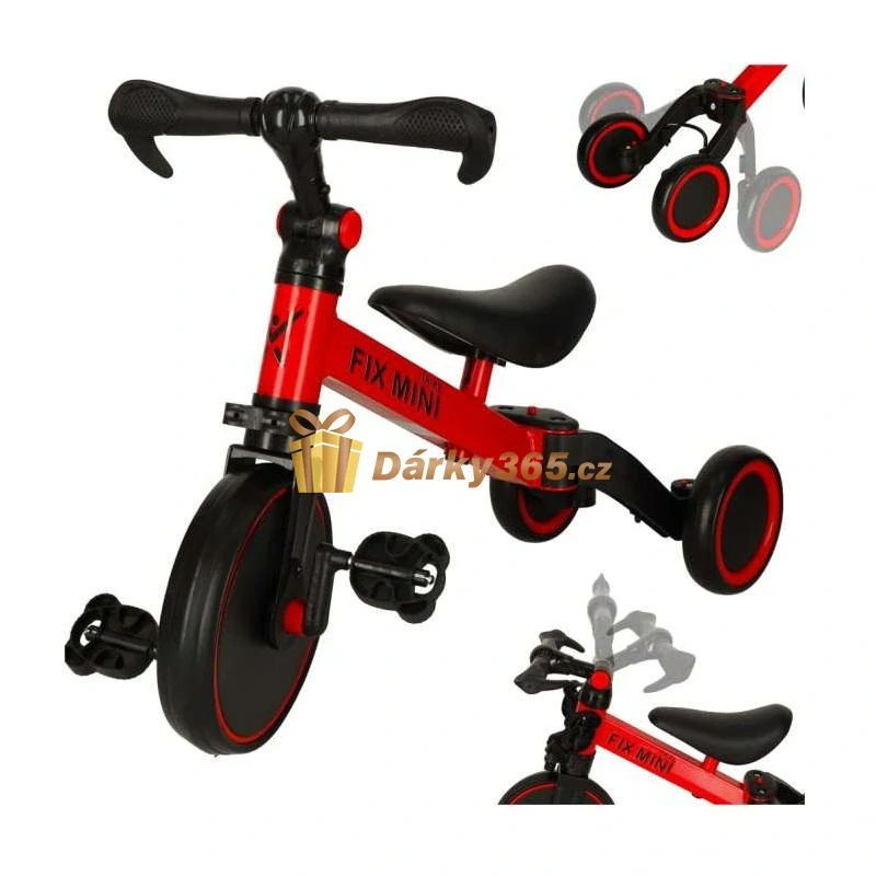 Dětská tříkolka balanční 3v1 s pedály Trike Fix Mini červená