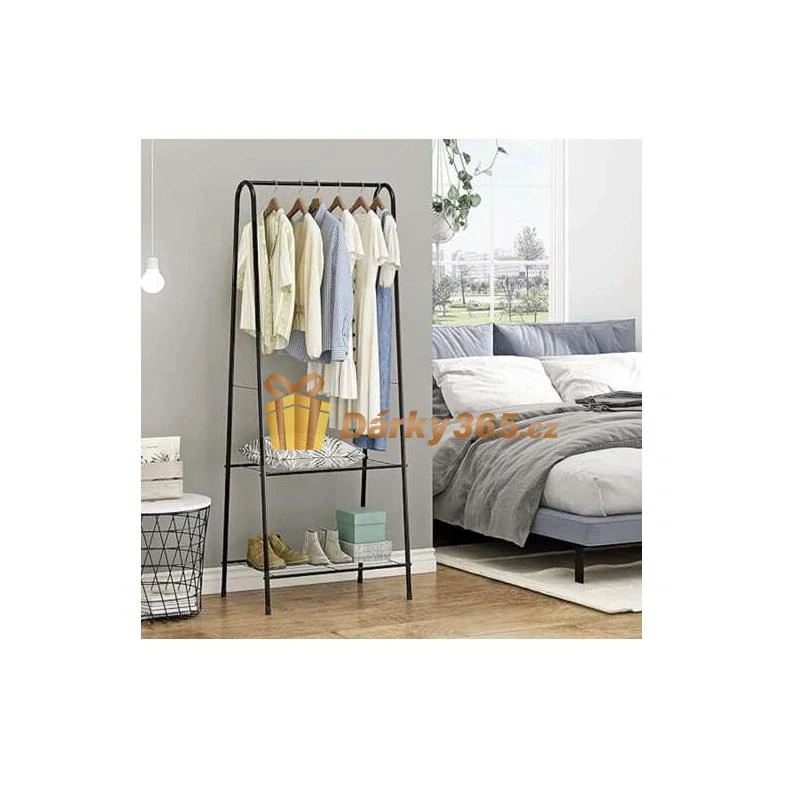 Věšák na oblečení s třemi policemi na boty černý