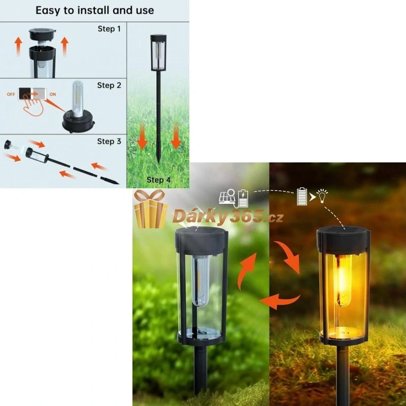 LED solární zahradní lampa teplá bílá  58cm 