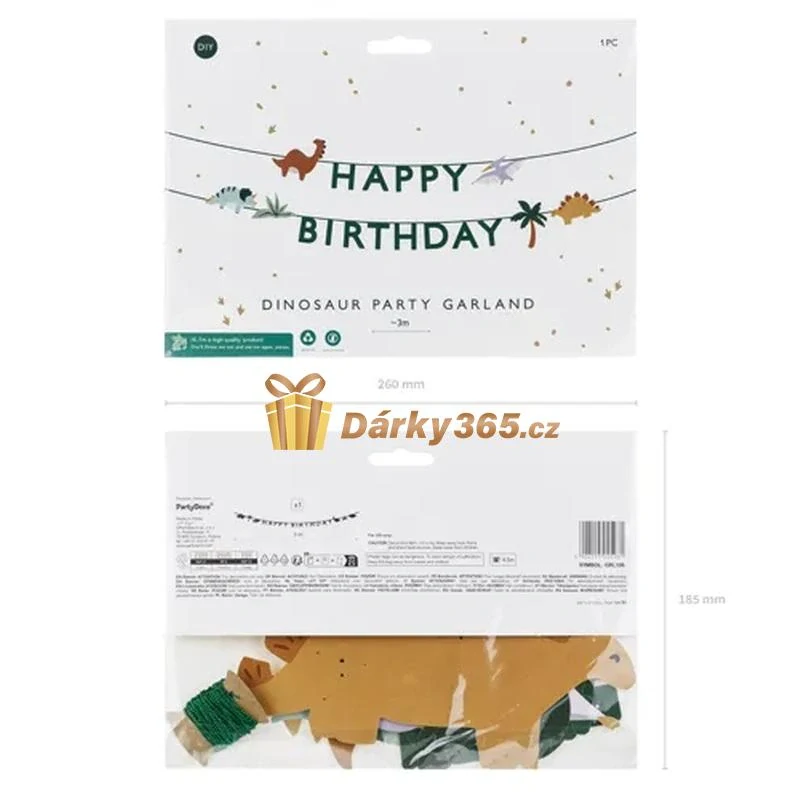 Narozeninový banner “Happy Birthday ” Dinosauři, 3 m