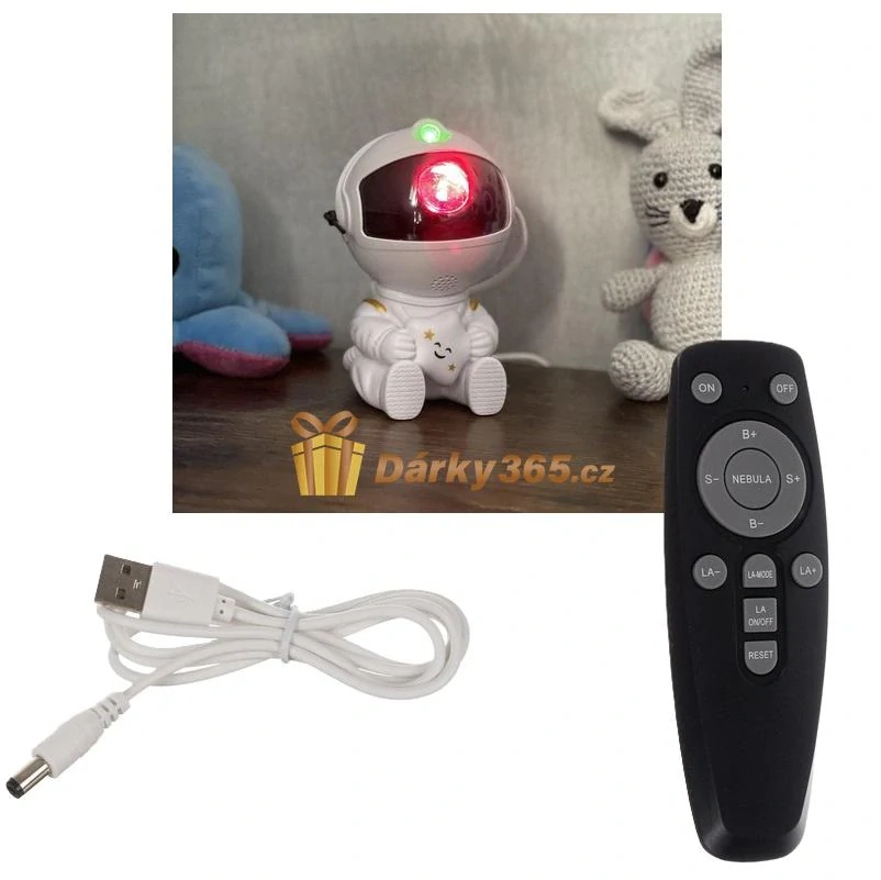 Astronaut s LED projektorem hvězdné oblohy