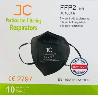JC respirátor třídy FFP2 s certif. CE černý 10ks