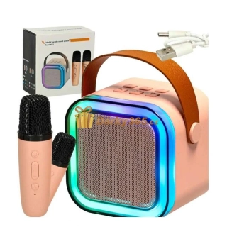 Bezdrátový přenosný mini karaoke set 2x mikrofon K12 růžový