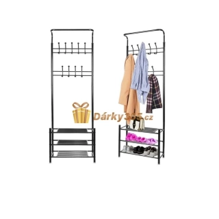 Věšák na oblečení s třemi policemi na boty černý