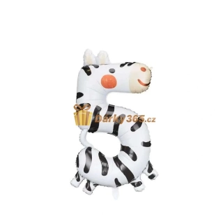 Fóliový balón číslo 5 Zebra 68x98 cm