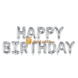 Fóliová balónková dekorace Happy Birthday 340x35 cm stříbrná