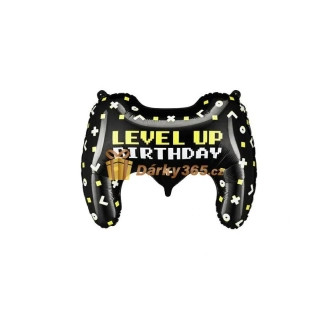 Balónek fóliový Gamepad " Level Up Birthday " 75 x 52 cm černý