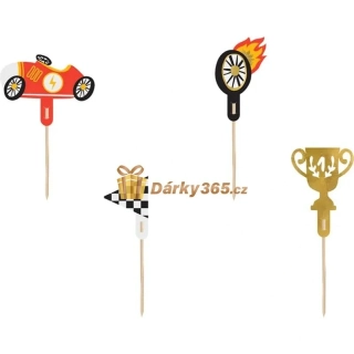 Dekorace na dortíky “Závodní autíčko”, 4 ks